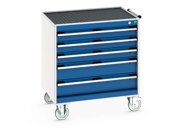 Heavy Duty Tool Chest On Wheels - Cubio Mobile Cabinet with 5 Drawers And Top Tray / Mat. WxDxH: 800X650X885mm Ral 7035/5010 _SKU-40402057.11V