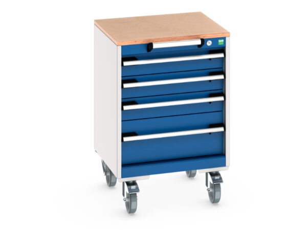 4 Drawer Storage Unit On Wheels - Cubio Mobile Cabinet with 4 Drawers And Multiplex Worktop. WxDxH: 525X525X790mm Ral 7035/5010 _SKU-40402133.11V