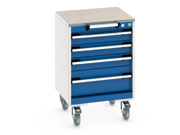 Mobile Metal Drawer Cabinet - Cubio Mobile Cabinet with 4 Drawers And Lino Worktop. WxDxH: 525X525X790mm Ral 7035/5010 _SKU-40402134.11V