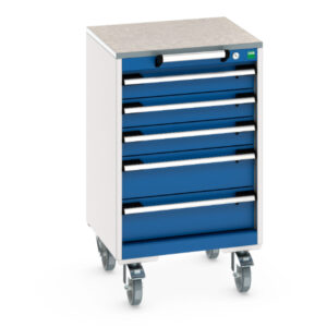 Mobile Drawer Work Table Drawer Cabinet - Cubio Mobile Cabinet with 5 Drawers And Lino Worktop. WxDxH: 525X525X890mm Ral 7035/5010 _SKU-40402138.11V