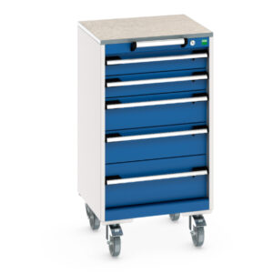 Cubio Mobile Cabinet with 5 Drawers - Lino Worktop. WxDxH: 525X525X990mm Ral 7035/5010 _SKU-40402140.11V