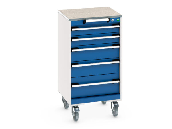 Cubio Mobile Cabinet with 5 Drawers - Lino Worktop. WxDxH: 525X525X990mm Ral 7035/5010 _SKU-40402140.11V