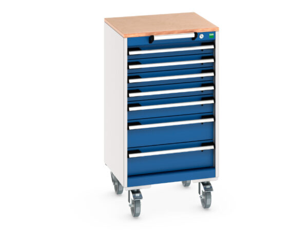 Mobile Tool Cabinet with Worktop - Cubio Mobile Cabinet with 7 Drawers And Multiplex Worktop. WxDxH: 525X525X990mm Ral 7035/5010 _SKU-40402141.11V