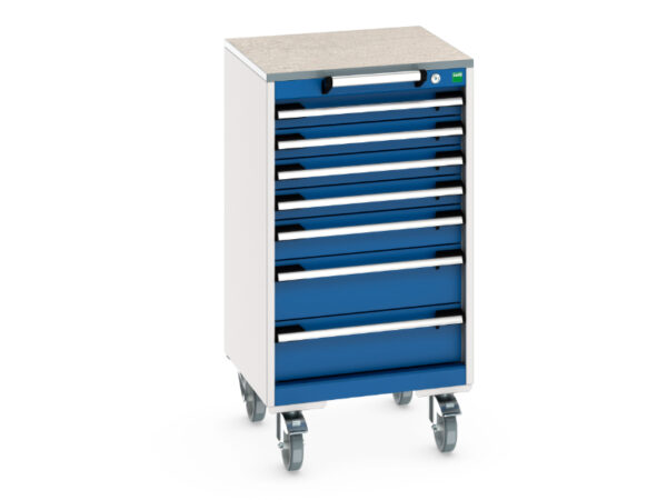 Mechanic Tool Cart with Drawers - Cubio Mobile Cabinet with 7 Drawers And Lino Worktop. WxDxH: 525X525X990mm Ral 7035/5010 _SKU-40402142.11V