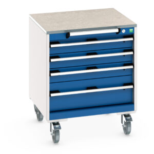 Cubio Mobile Drawer Cabinet Storage with 4 Drawers - Lino Worktop. WxDxH: 650X650X790mm Ral 7035/5010 _SKU-40402144.11V