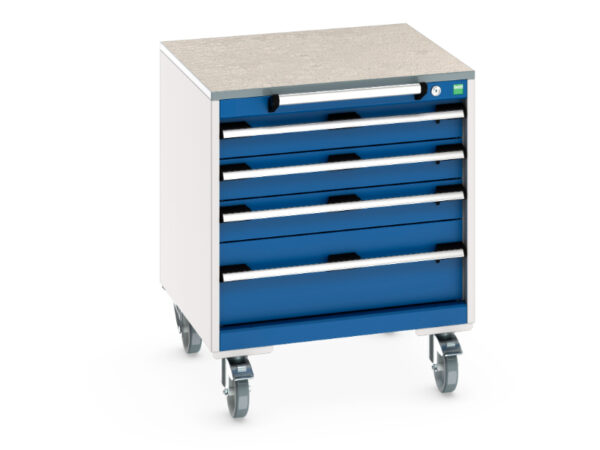 Cubio Mobile Drawer Cabinet Storage with 4 Drawers - Lino Worktop. WxDxH: 650X650X790mm Ral 7035/5010 _SKU-40402144.11V
