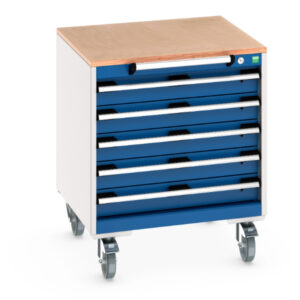 Cubio Drawer Cabinet Storage On Wheels - Cubio Mobile Cabinet with 5 Drawers And Multiplex Worktop. WxDxH: 650X650X790mm Ral 7035/5010 _SKU-40402145.11V