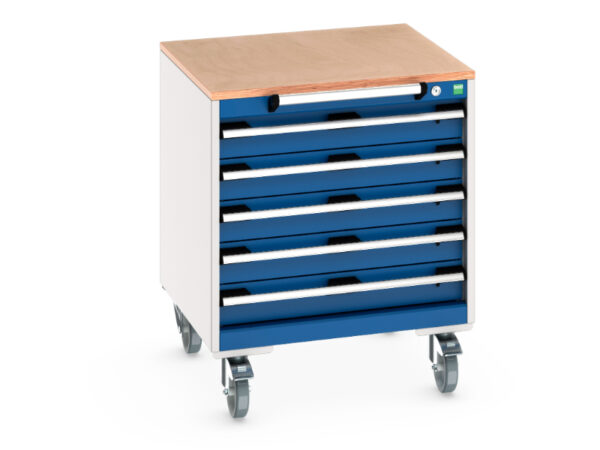 Cubio Drawer Cabinet Storage On Wheels - Cubio Mobile Cabinet with 5 Drawers And Multiplex Worktop. WxDxH: 650X650X790mm Ral 7035/5010 _SKU-40402145.11V