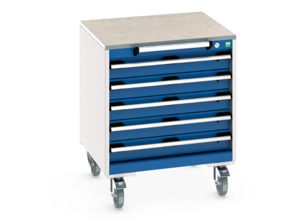 Mobile Tool Trolley - Cubio Mobile Cabinet with 5 Drawers And Lino Worktop. WxDxH: 650X650X790mm Ral 7035/5010 _SKU-40402146.11V