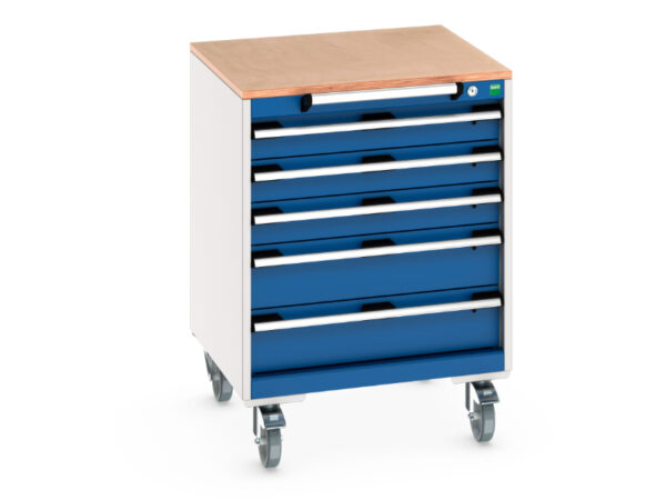 Mobile Tool Cabinet - Cubio Mobile Cabinet with 5 Drawers And Multiplex Worktop. WxDxH: 650X650X890mm Ral 7035/5010 _SKU-40402147.11V