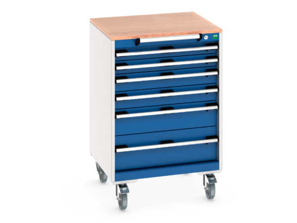 Metal Tool Storage Drawers On Wheels - Cubio Mobile Cabinet with 6 Drawers And Multiplex Worktop. WxDxH: 650X650X990mm Ral 7035/5010 _SKU-40402151.11V