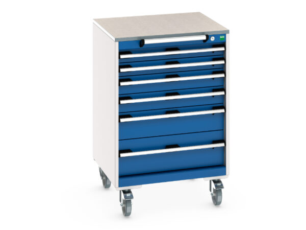 6 Drawer Lockable Mobile Tool Chest - Cubio Mobile Cabinet with 6 Drawers And Lino Worktop. WxDxH: 650X650X990mm Ral 7035/5010 _SKU-40402152.11V
