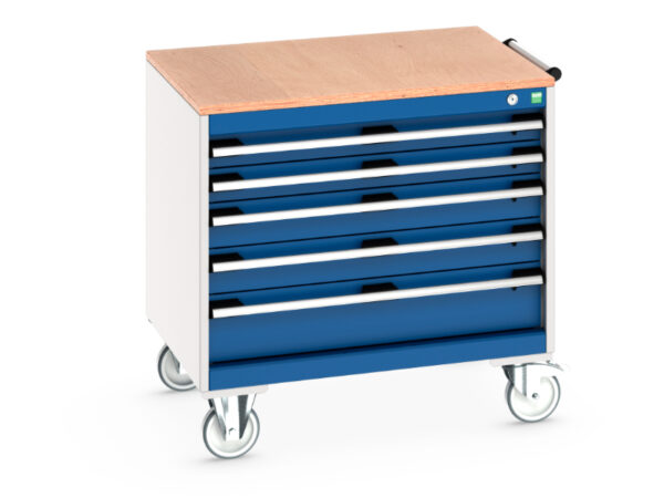 Mobile Tool Chest - Cubio Mobile Cabinet with 5 Drawers And Multiplex Worktop. WxDxH: 800X650X790mm Ral 7035/5010 _SKU-40402153.11V