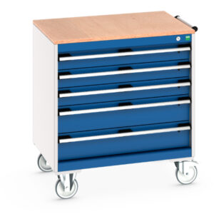 Heavy Duty Mobile Drawer Cabinet Storage - Cubio Mobile Cabinet with 5 Drawers And Multiplex Worktop. WxDxH: 800X650X890mm Ral 7035/5010 _SKU-40402155.11V