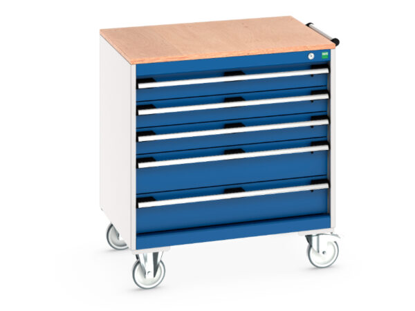 Heavy Duty Mobile Drawer Cabinet Storage - Cubio Mobile Cabinet with 5 Drawers And Multiplex Worktop. WxDxH: 800X650X890mm Ral 7035/5010 _SKU-40402155.11V