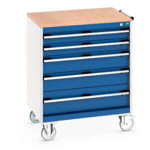Heavy Duty Mobile Steel Drawer Cabinet Storage Trolley - Cubio Mobile Cabinet with 5 Drawers And Multiplex Worktop. WxDxH: 800X650X990mm Ral 7035/5010 _SKU-40402157.11V