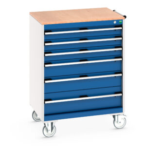 Mobile Tool Chest with Work Table Top - Cubio Mobile Cabinet with 6 Drawers And Multiplex Worktop. WxDxH: 800X650X1090mm Ral 7035/5010 _SKU-40402159.11V