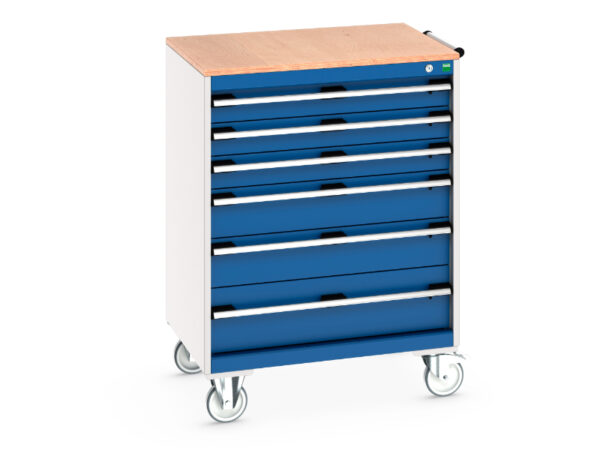 Mobile Tool Chest with Work Table Top - Cubio Mobile Cabinet with 6 Drawers And Multiplex Worktop. WxDxH: 800X650X1090mm Ral 7035/5010 _SKU-40402159.11V