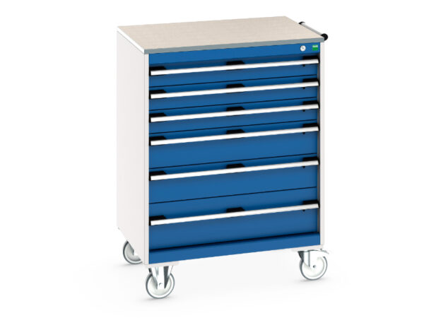 Metal Maintenance Tool Trolley - Cubio Mobile Cabinet with 6 Drawers And Lino Worktop. WxDxH: 800X650X1090mm Ral 7035/5010 _SKU-40402160.11V