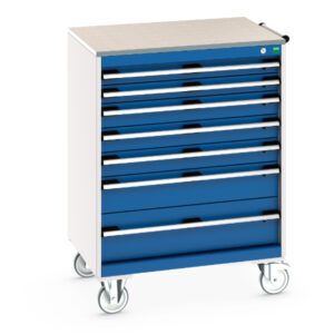 Cubio Mobile Drawer Cabinet Storage - Cubio Mobile Cabinet with 7 Drawers And Lino Worktop. WxDxH: 800X650X1090mm Ral 7035/5010 _SKU-40402162.11V