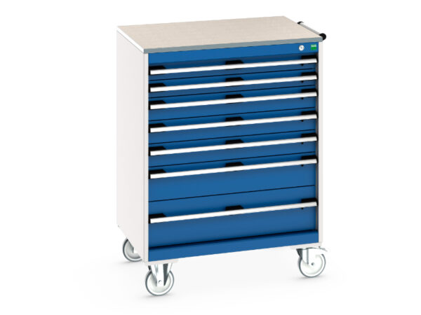 Cubio Mobile Drawer Cabinet Storage - Cubio Mobile Cabinet with 7 Drawers And Lino Worktop. WxDxH: 800X650X1090mm Ral 7035/5010 _SKU-40402162.11V