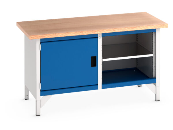 Metal Work Bench with Cupboard - Cubio Storage Bench (Mpx) Full Cupboard / Mid Shelf. WxDxH: 1500X750X840mm Ral 7035/5010 _SKU-41002019.11V