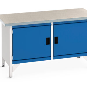 Work Table with Cupboard Below - Cubio Storage Bench (Lino) Full Cupboard / Full Cupboard. WxDxH: 1500X750X840mm Ral 7035/5010 _SKU-41002024.11V
