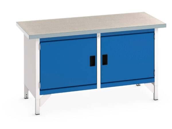 Work Table with Cupboard Below - Cubio Storage Bench (Lino) Full Cupboard / Full Cupboard. WxDxH: 1500X750X840mm Ral 7035/5010 _SKU-41002024.11V