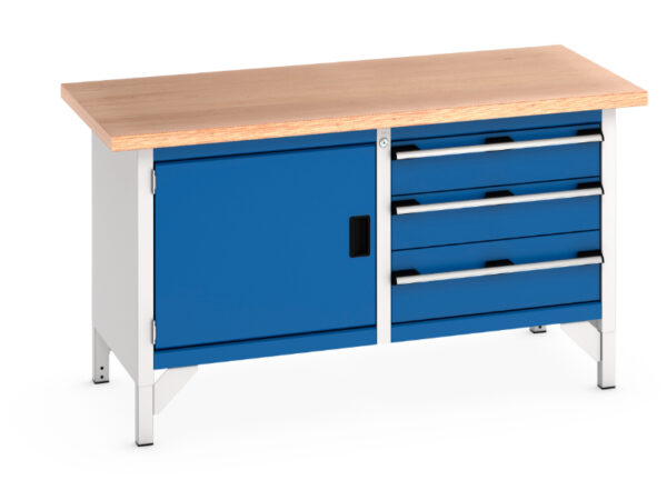 Metal Work Table with Cupboard - Cubio Storage Bench (Mpx) Full Cupboard / 3 Drawer. WxDxH: 1500X750X840mm Ral 7035/5010 _SKU-41002025.11V