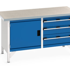 Steel Work Table with Cupboard - Cubio Storage Bench (Lino) Full Cupboard / 3 Drawer. WxDxH: 1500X750X840mm Ral 7035/5010 _SKU-41002027.11V