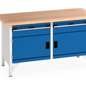 Industrial Metal Work Table - Cubio Storage Bench (Mpx) 1 Drawer-Door / 1 Drawer-Door. WxDxH: 1500X750X840mm Ral 7035/5010 _SKU-41002028.11V