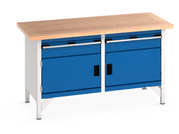 Industrial Metal Work Table - Cubio Storage Bench (Mpx) 1 Drawer-Door / 1 Drawer-Door. WxDxH: 1500X750X840mm Ral 7035/5010 _SKU-41002028.11V