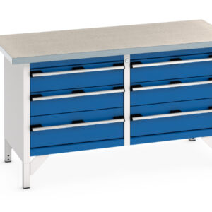 Work Table Steel Drawers - Cubio Storage Bench (Lino) 3 Drawers / 3 Drawer. WxDxH: 1500X750X840mm Ral 7035/5010 _SKU-41002033.11V
