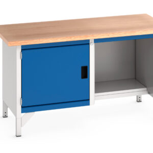 Heavy Duty Metal Workshop Work Table - Cubio Storage Bench (Mpx) Full Cupboard / Half Base Shelf. WxDxH: 1500X750X840mm Ral 7035/5010 _SKU-41002034.11V