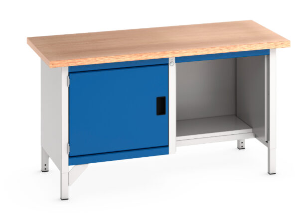 Heavy Duty Metal Workshop Work Table - Cubio Storage Bench (Mpx) Full Cupboard / Half Base Shelf. WxDxH: 1500X750X840mm Ral 7035/5010 _SKU-41002034.11V