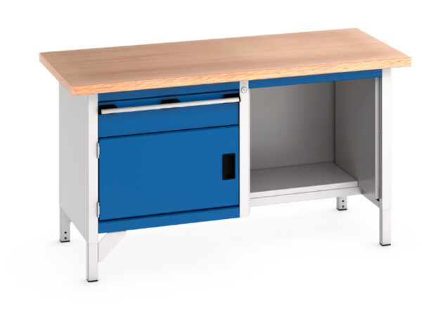 Heavy Duty Work Table with Cupboard - Cubio Storage Bench (Mpx) 1 Drawer-Door / Open-1/2 Base Shelf. WxDxH: 1500X750X840mm Ral 7035/5010 _SKU-41002037.11V