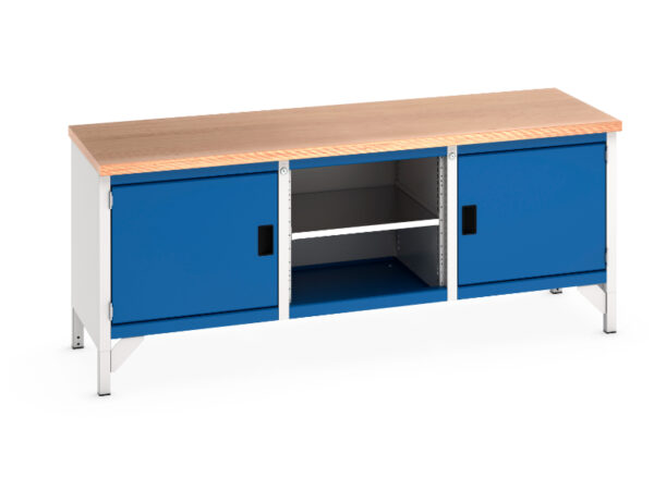 Cubio Storage Bench - Work Table (Mpx) Full Cupboard / Mid Shelf /Full Cupboard. WxDxH: 2000X750X840mm Ral 7035/5010 _SKU-41002049.11V
