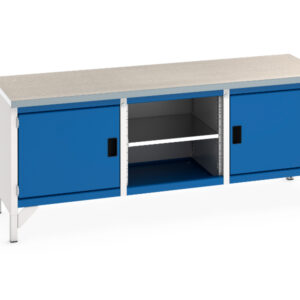 Work Tablees for Warehouses - Cubio Storage Bench (Lino) Full Cupboard / Mid Shelf /Full Cupboard. WxDxH: 2000X750X840mm Ral 7035/5010 _SKU-41002051.11V