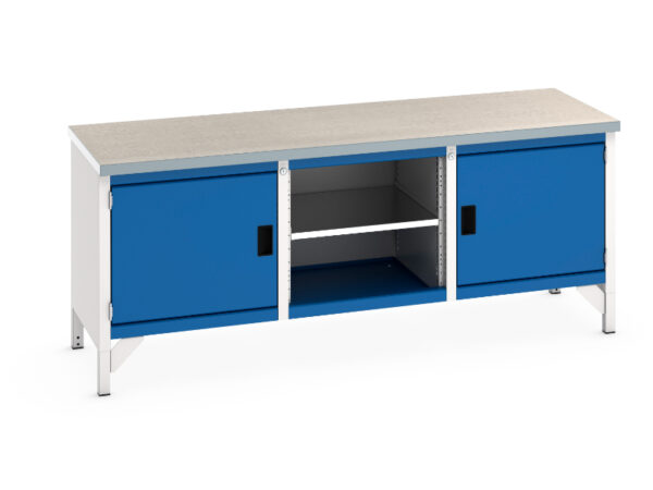 Work Tablees for Warehouses - Cubio Storage Bench (Lino) Full Cupboard / Mid Shelf /Full Cupboard. WxDxH: 2000X750X840mm Ral 7035/5010 _SKU-41002051.11V