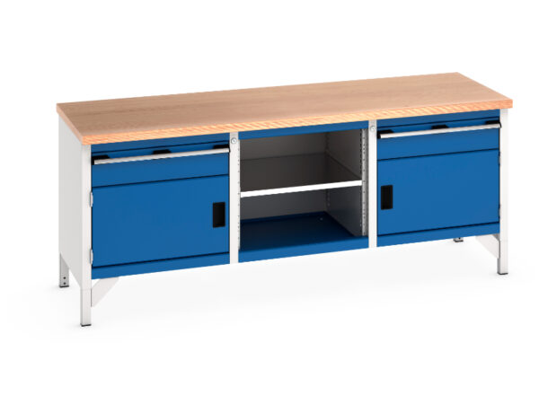 2000mm Metal Work Table - Cubio Storage Bench (Mpx) 1 Drwr-Door / Mid Shelf / 1 Drwr-Door. WxDxH: 2000X750X840mm Ral 7035/5010 _SKU-41002052.11V
