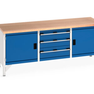 2M Metal Work Table - Cubio Storage Bench (Mpx) Full Cupboard / 3 Drw / Full Cupboard. WxDxH: 2000X750X840mm Ral 7035/5010 _SKU-41002055.11V