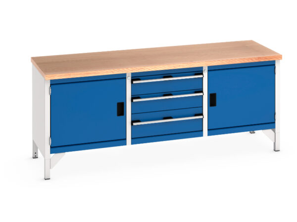 2M Metal Work Table - Cubio Storage Bench (Mpx) Full Cupboard / 3 Drw / Full Cupboard. WxDxH: 2000X750X840mm Ral 7035/5010 _SKU-41002055.11V