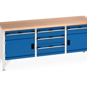 Bott Work Table with Storage - Cubio Storage Bench (Mpx) 1 Drwr-Door / 3 Drw Cab / 1 Drwr-Door. WxDxH: 2000X750X840mm Ral 7035/5010 _SKU-41002064.11V