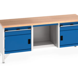 Long Heavy Duty Work Table - Cubio Storage Bench (Mpx) 1 Drwr-Door / 1/2 Shelf / 1 Drwr-Door. WxDxH: 2000X750X840mm Ral 7035/5010 _SKU-41002067.11V