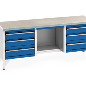 3 Drawer Work Table - Cubio Storage Bench (Lino) 3 Drawers / Half Base Shelf / 3 Drawers. WxDxH: 2000X750X840mm Ral 7035/5010 _SKU-41002075.11V