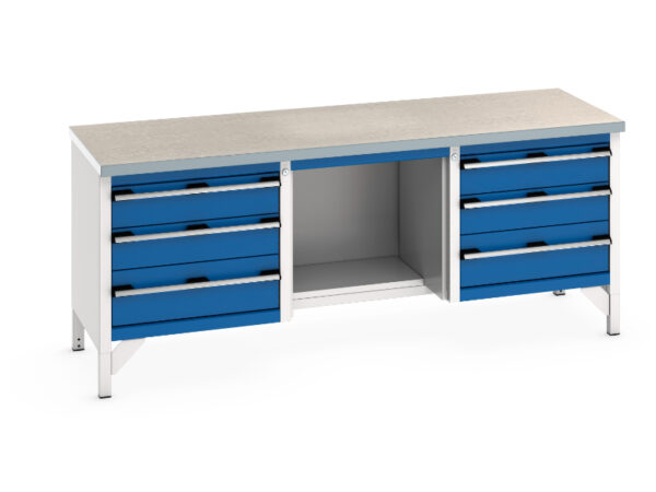 3 Drawer Work Table - Cubio Storage Bench (Lino) 3 Drawers / Half Base Shelf / 3 Drawers. WxDxH: 2000X750X840mm Ral 7035/5010 _SKU-41002075.11V