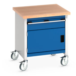 Mobile Work Table with Single Drawer - Cubio Mobile Storage Bench (Mpx) with 1 Drawer / Door. WxDxH: 750X750X840mm Ral 7035/5010 _SKU-41002088.11V