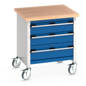 3 Drawer Mobile Work Table - Cubio Mobile Storage Bench (Mpx) 3 Drawers. WxDxH: 750X750X840mm Ral 7035/5010 _SKU-41002091.11V