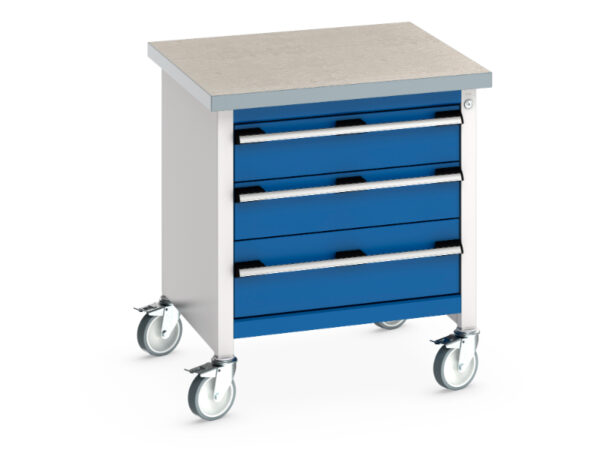 Heavy Duty Mobile Storage Work Table - Cubio Mobile Storage Bench (Lino) 3 Drawers. WxDxH: 750X750X840mm Ral 7035/5010 _SKU-41002093.11V