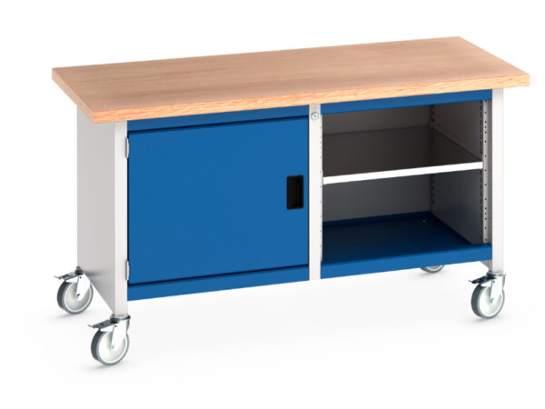 Bott Verso Mobile Work Table with Cupboards - Cubio Mobile Storage Bench (Mpx) Full Cupboard / Mid Shelf. WxDxH: 1500X750X840mm Ral 7035/5010 _SKU-41002094.11V